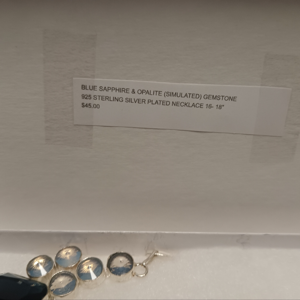 Blue Sapphire Opalite Simulated Gemstone 925 Sterling Silver Plated Necklace 45$